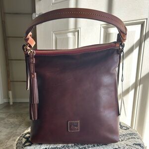Dooney & Bourke Chestnut Brown Leather Hobo with Tan Handle